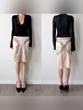 moda international 100% silk embroidered midi skirt